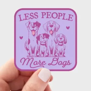 Less People More Dogs Sticker - pet, funny, puppy, purple